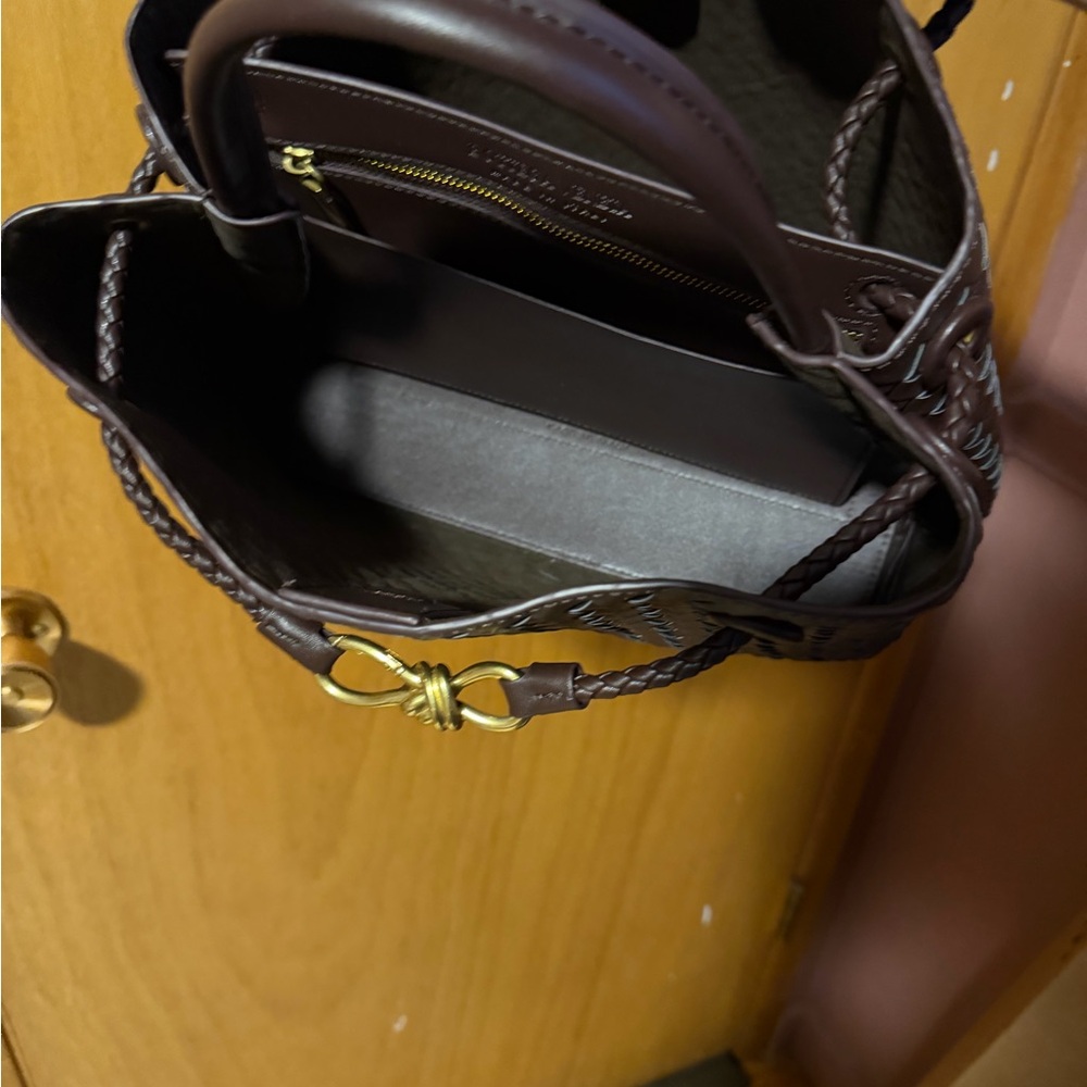 Handwoven Brown Leather Tote Bag - Picture 2 of 6